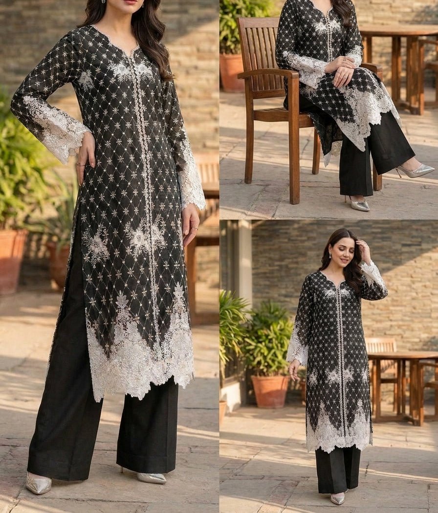 AAYRA Black & white embroidered Luxury lawn set🖤 - Kolari officialAAYRA Black & white embroidered Luxury lawn set🖤AAYRA Black & white embroidered Luxury lawn set🖤