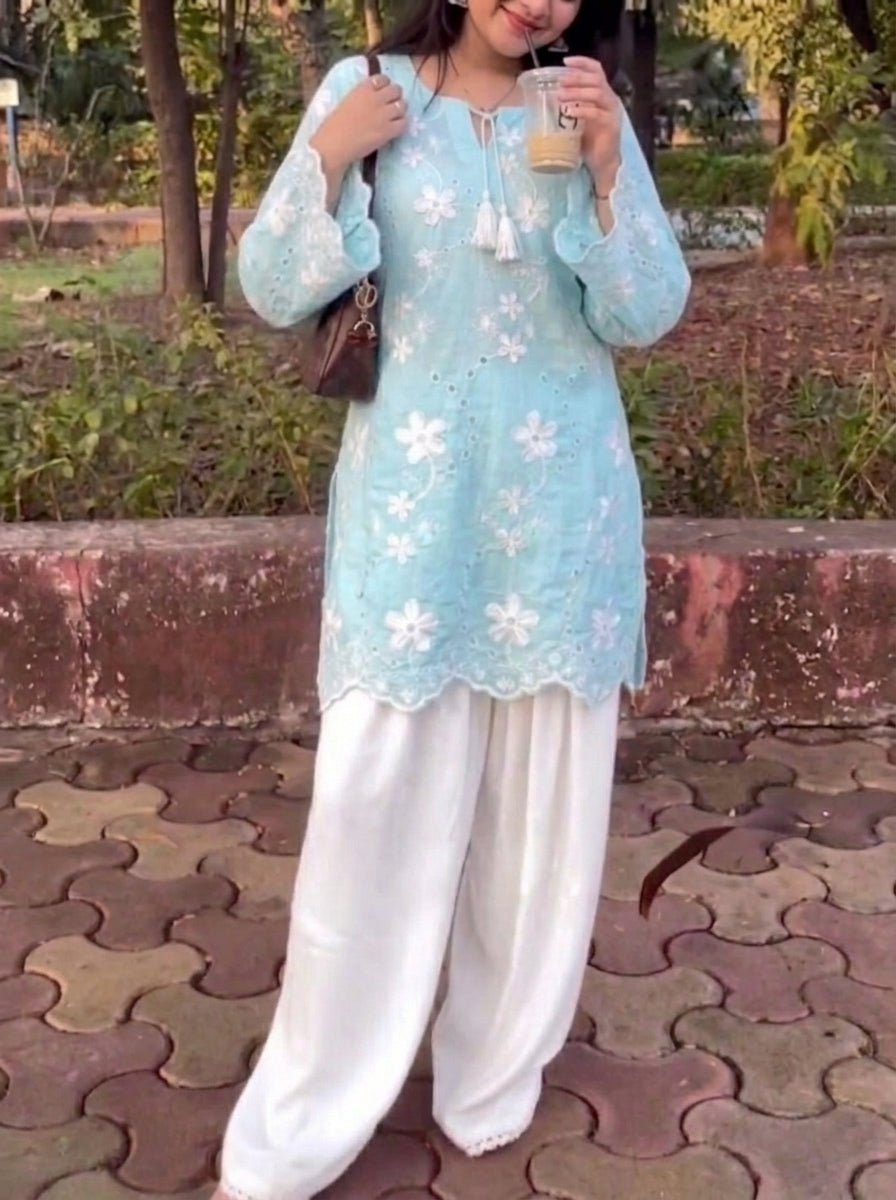 2pc ice blue corset kurti🩵( chiken kari ) - Kolari official2pc ice blue corset kurti🩵( chiken kari )2pc ice blue corset kurti🩵( chiken kari )