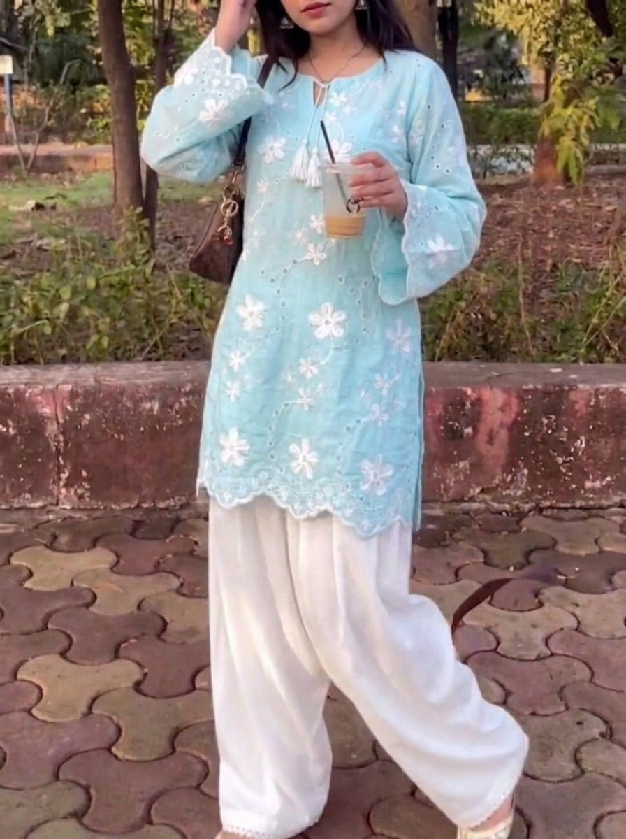 2pc Sky bloom embroidered set - Kolari official2pc Sky bloom embroidered set2pc Sky bloom embroidered set