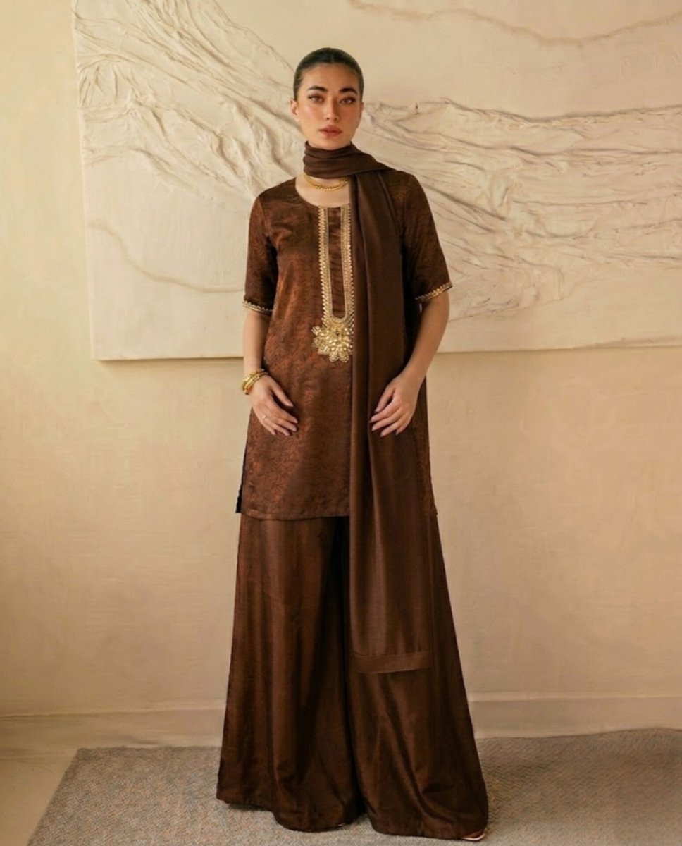 3pc brown zardozi outfit - Kolari official3pc brown zardozi outfit3pc brown zardozi outfit