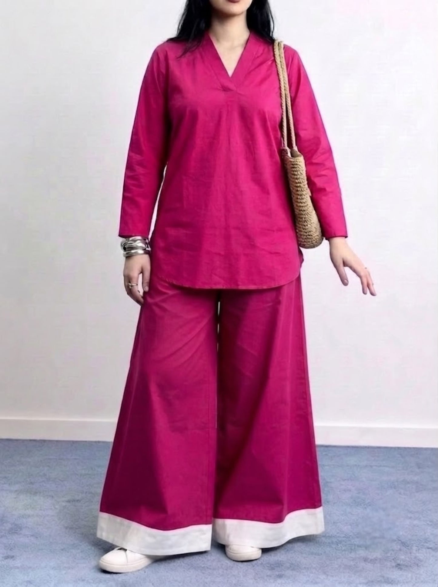 Magenta pink coord set ( pockets included )
