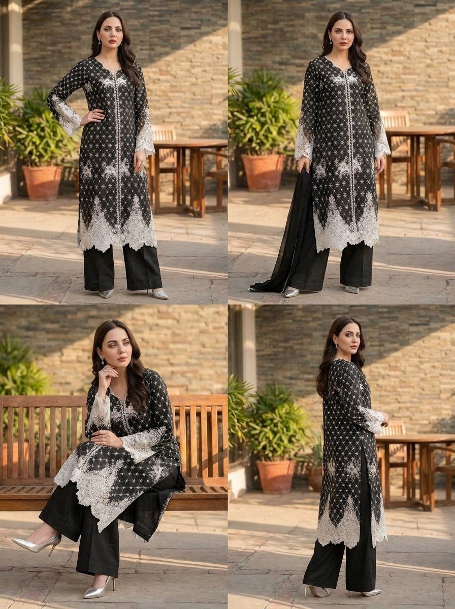 AAYRA Black & white embroidered Luxury lawn set🖤 - Kolari officialAAYRA Black & white embroidered Luxury lawn set🖤AAYRA Black & white embroidered Luxury lawn set🖤