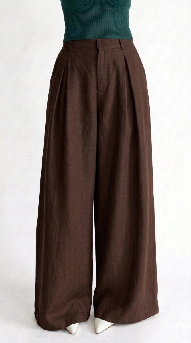 Brown wide leg linen Korean pants - Kolari officialBrown wide leg linen Korean pantsBrown wide leg linen Korean pants