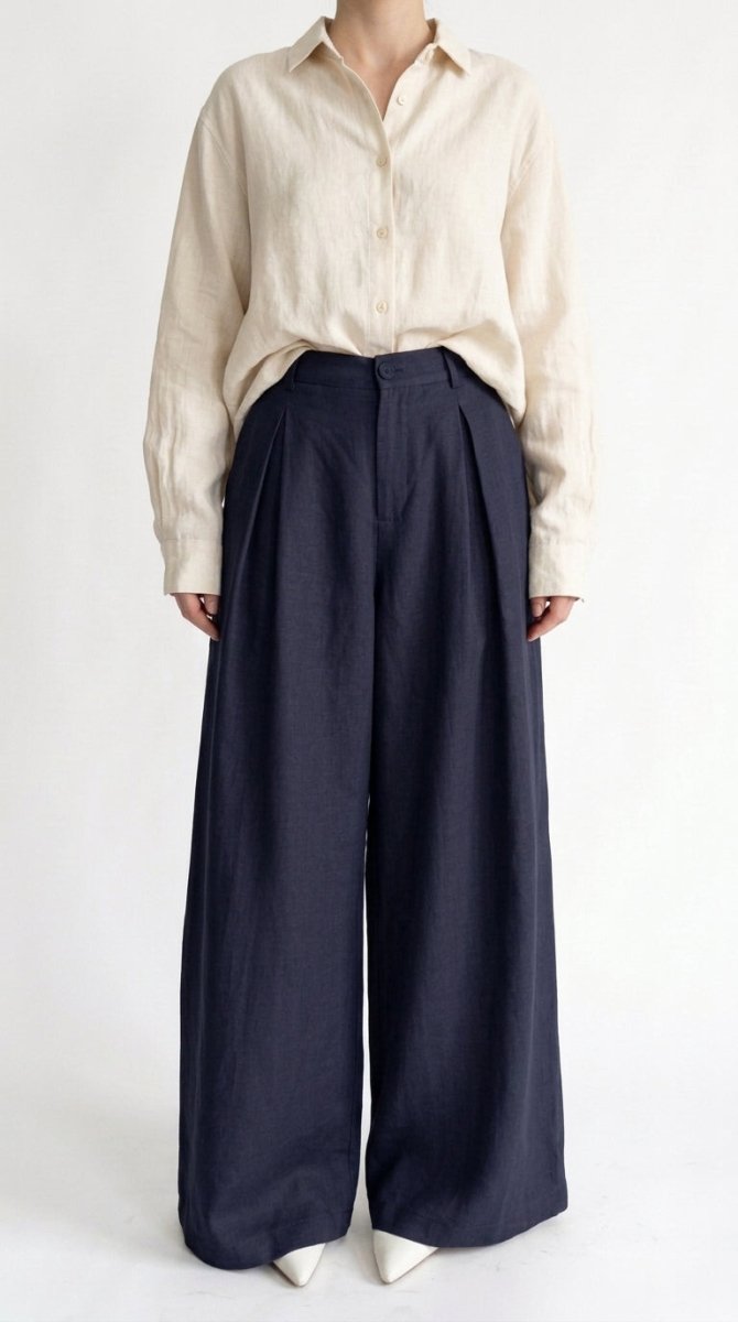 Navy blue wide leg Korean pants - Kolari officialNavy blue wide leg Korean pantsNavy blue wide leg Korean pants