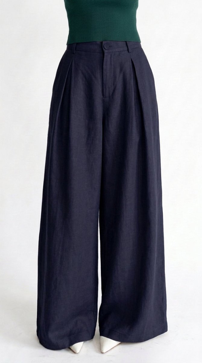 Navy blue wide leg Korean pants - Kolari officialNavy blue wide leg Korean pantsNavy blue wide leg Korean pants